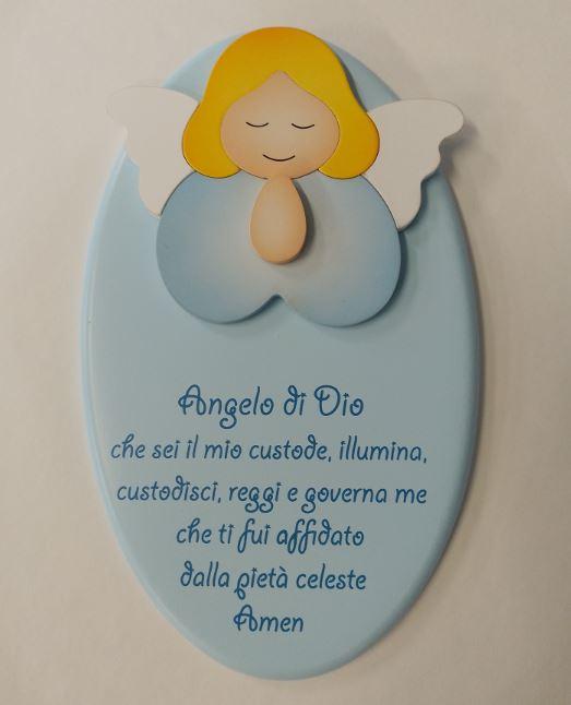 ANGELO DI DIO - Angelo che prega celeste - ovale piccolo celeste (14X22x1,2) cod.70033