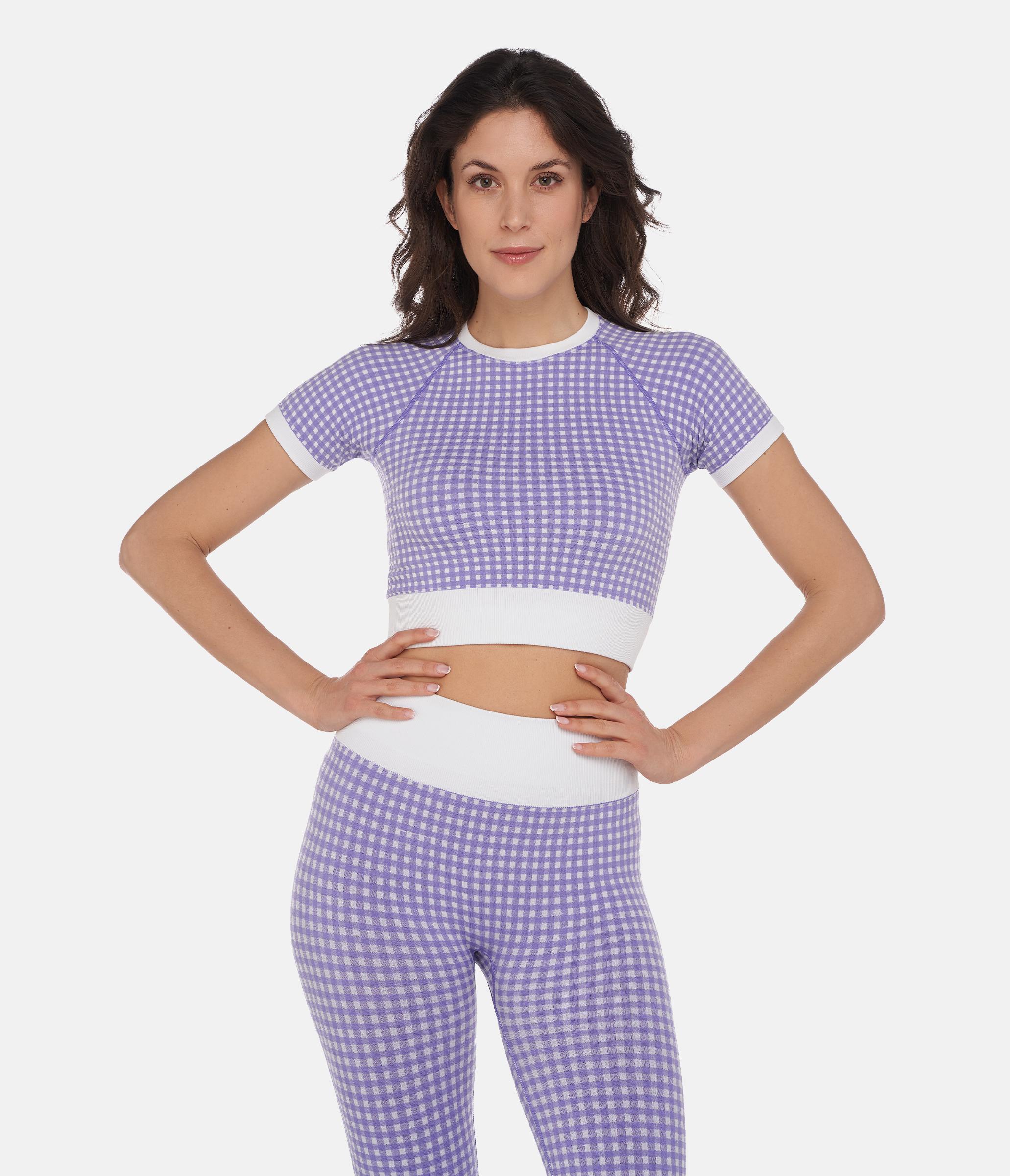 CROP TOP SPORTIVO GEORGIE – VICHY – WHITE AND VIOLET