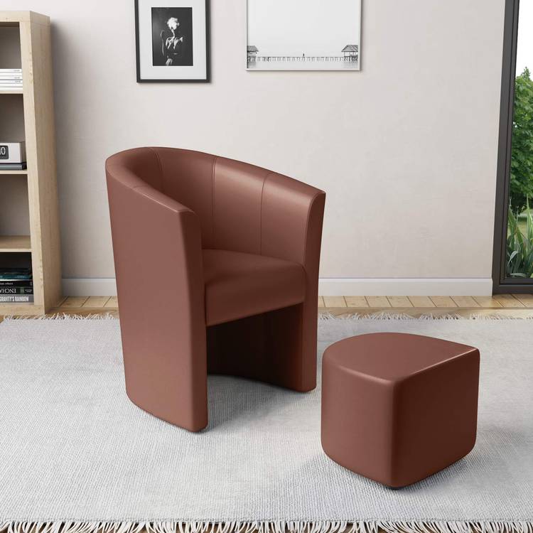 Poltrona con Pouf a Scomparsa in Ecopelle MARRONE