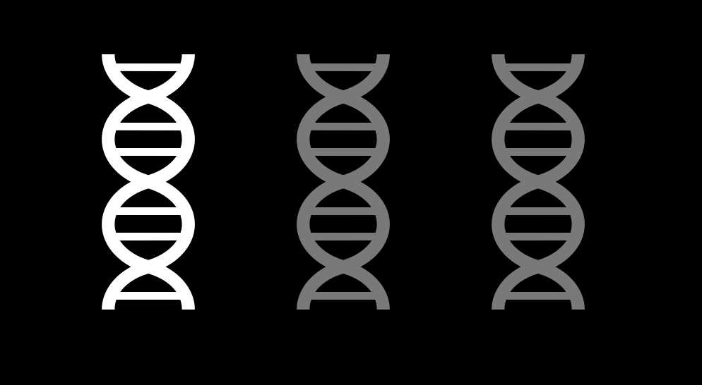 Icona raffigurante tre spirali di DNA: una è colorata di bianco e due di grigio.