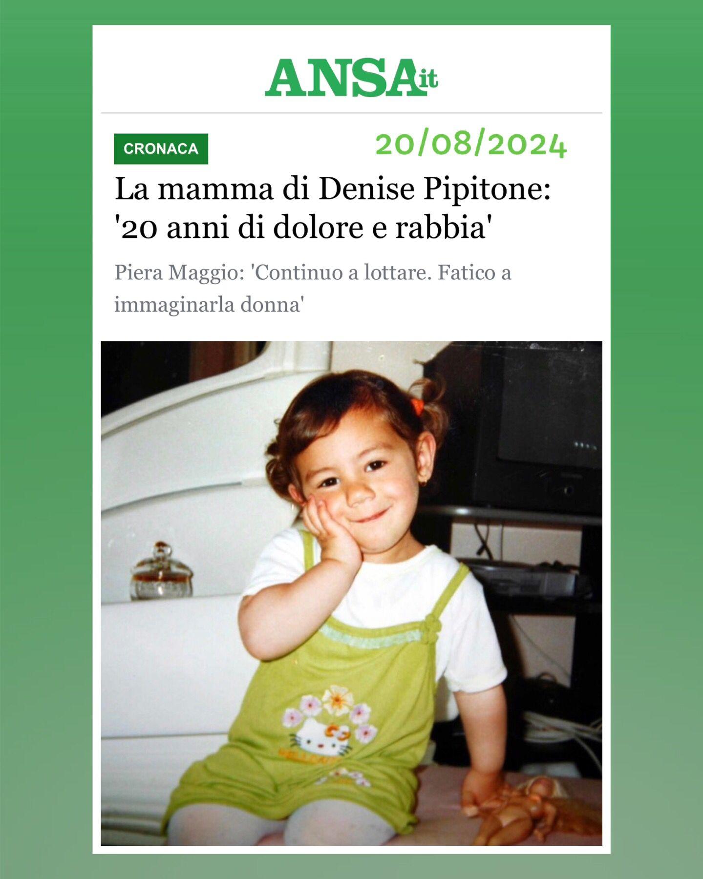 La mamma di Denise Pipitone: '20 anni di dolore e rabbia'Piera Maggio: 'Continuo a lottare. Fatico a immaginarla donna'