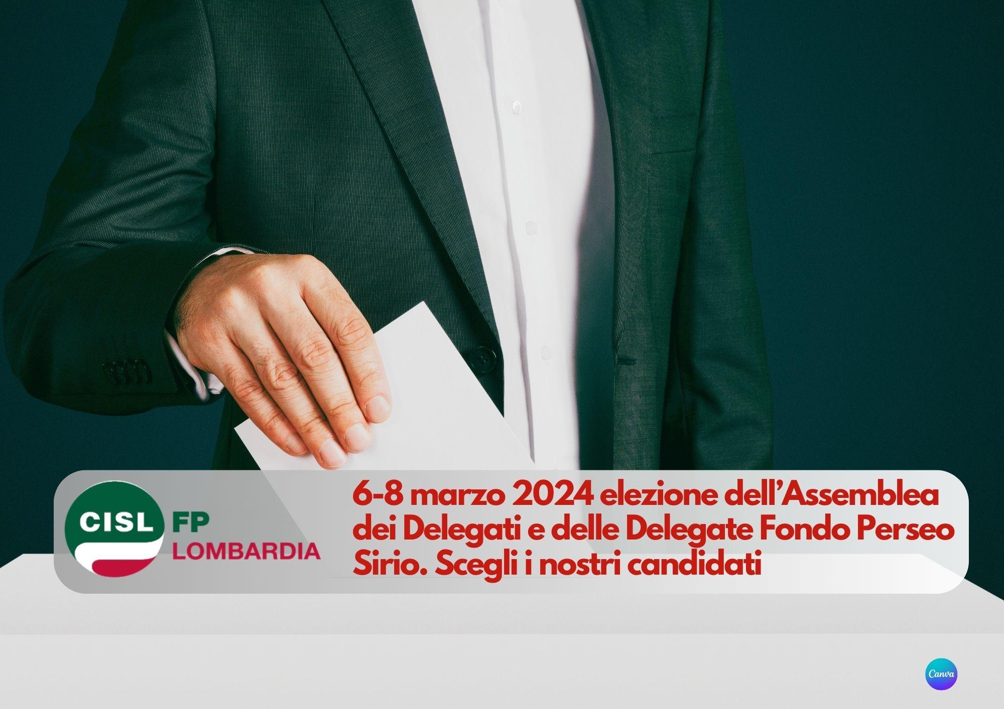 CISL FP Lombardia. 6-8 marzo 2024 elezione dell’Assemblea dei Delegati e delle Delegate Fondo Perseo Sirio
