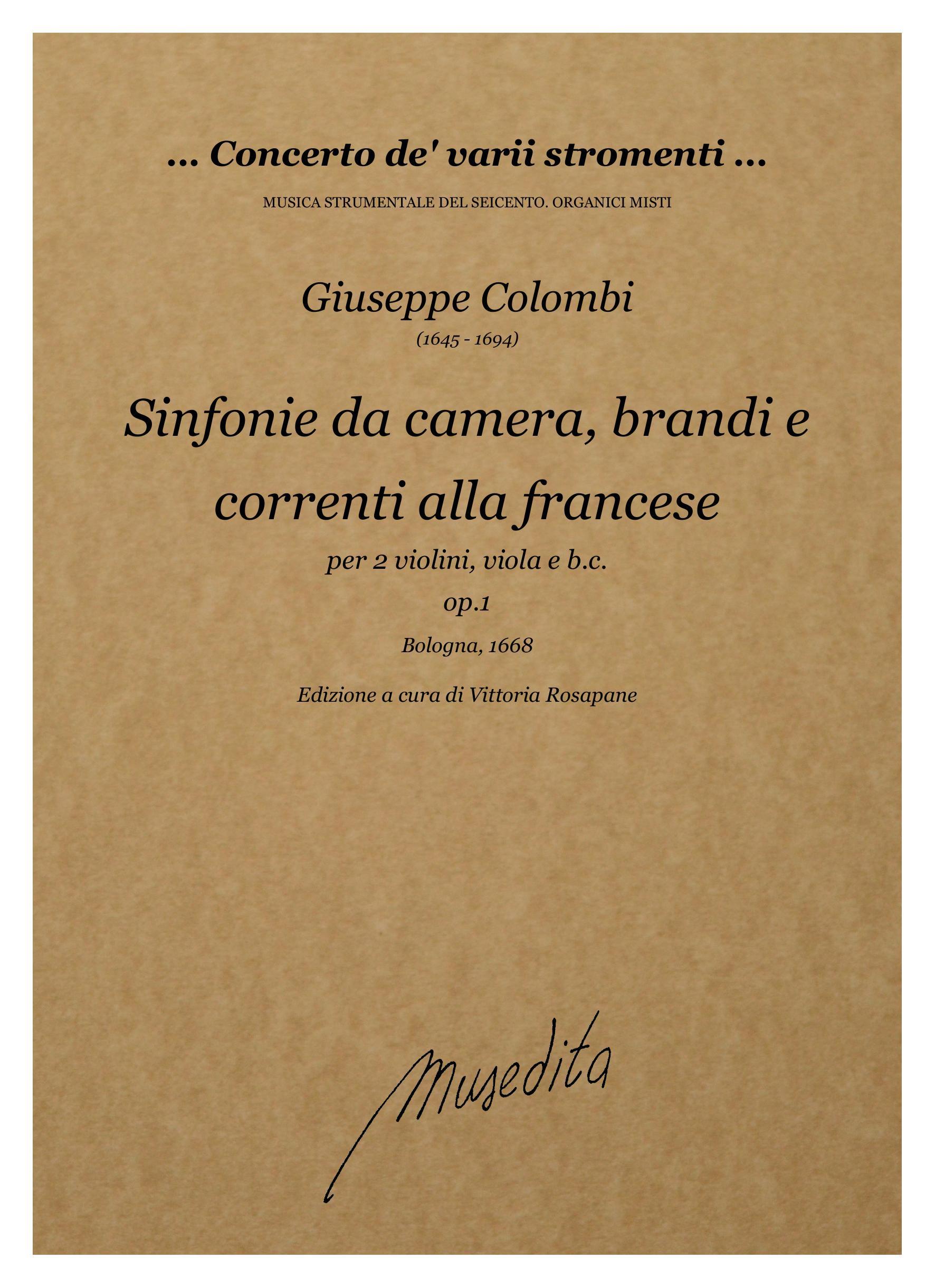 G.Colombi: Sinfonie da camera, brandi e correnti [...] op.1 (Bologna, 1668)