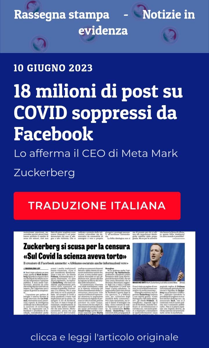 Covid: oltre 18 milioni di post censurati da FB