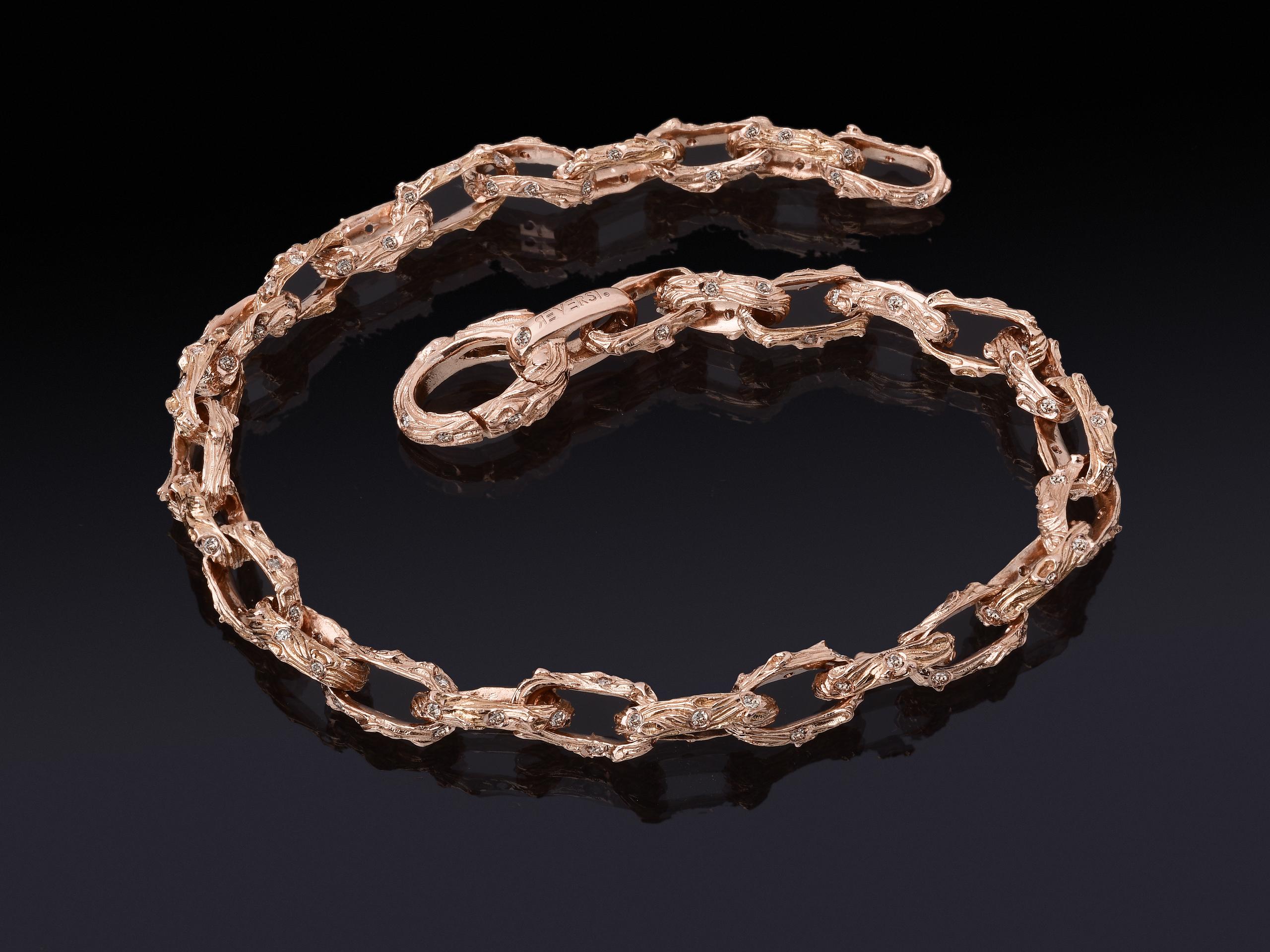 18kt rose gold and 6 natural diamonds in each link, Chain style, Lobster clasp closure