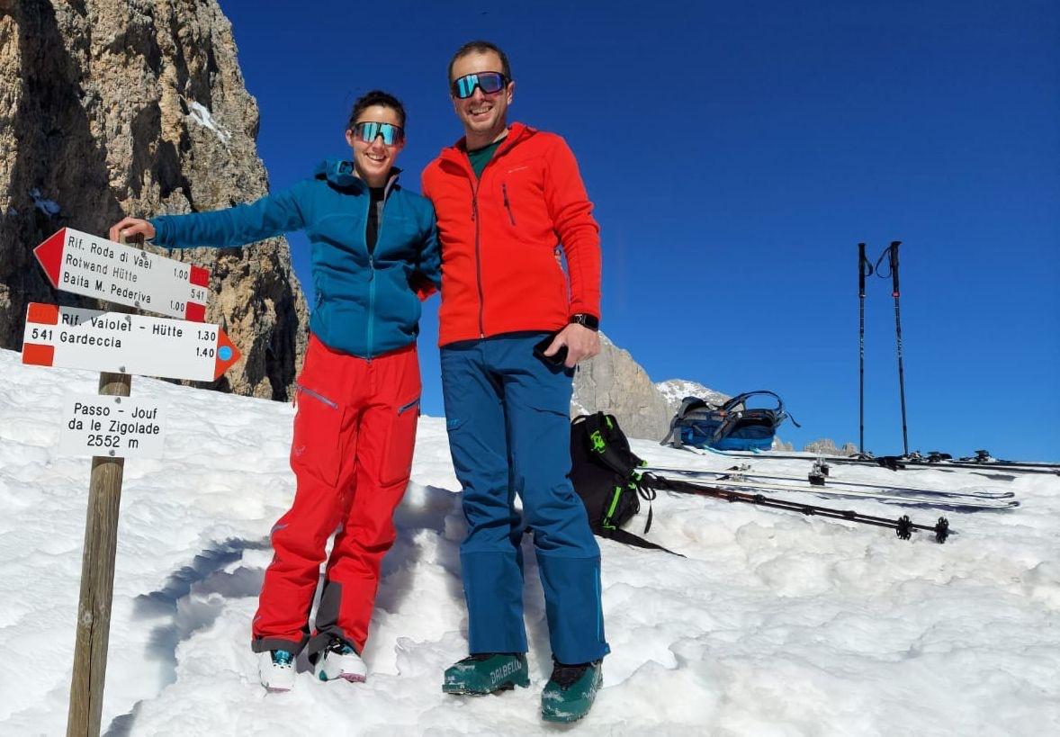 Picture of the owners of Fassa Rent at passo Cigolade dopo un'escursione con gli sci d'alpinismo d'inverno