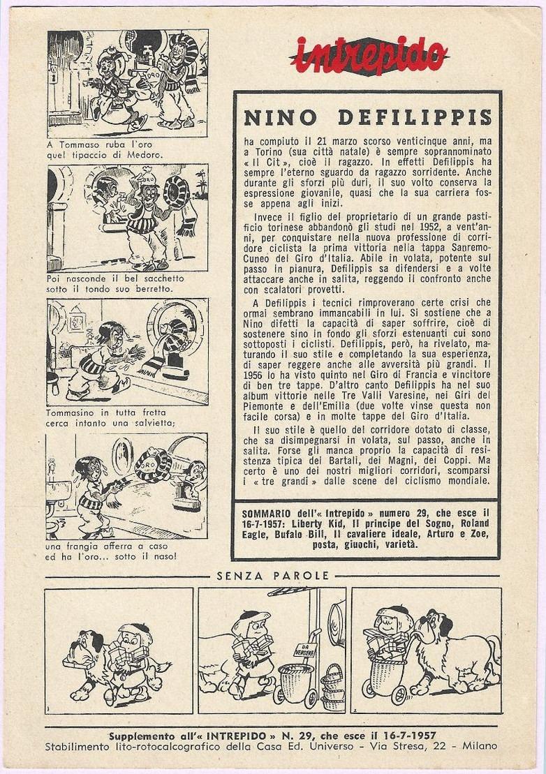 032> Ciclismo Cyclisme< NINO DEFILIPPIS > Scheda dell'Intrepido - Luglio 1957