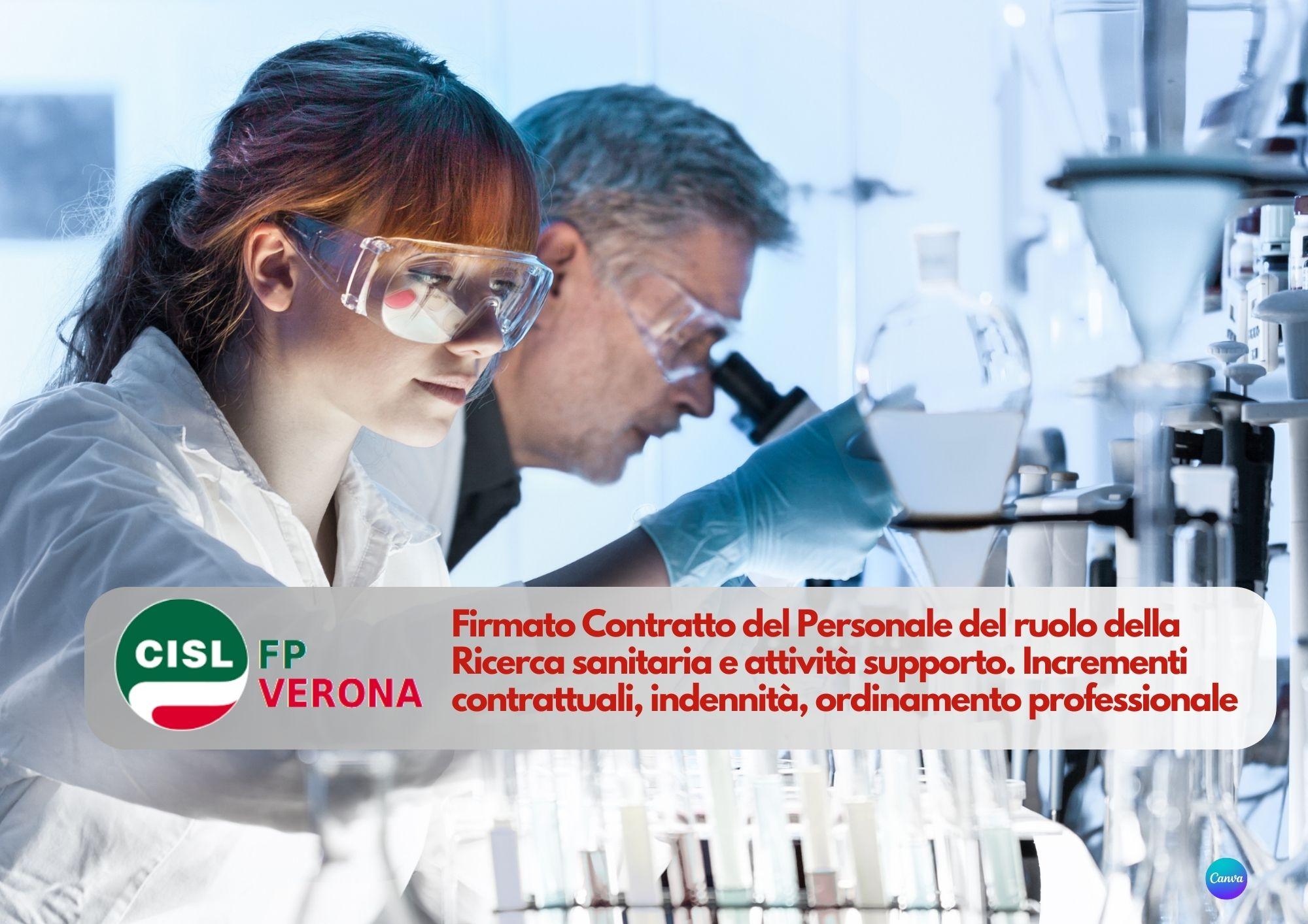 CISL FP Verona. Firmato Contratto del Personale del ruolo della Ricerca sanitaria e attività supporto