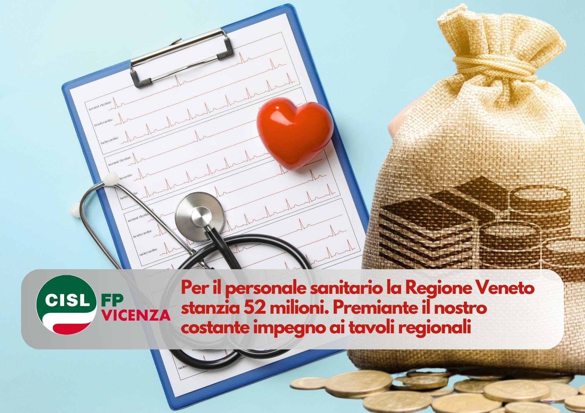 CISL FP Vicenza. Per premialità al personale sanitario la Regione Veneto stanzia 52 milioni