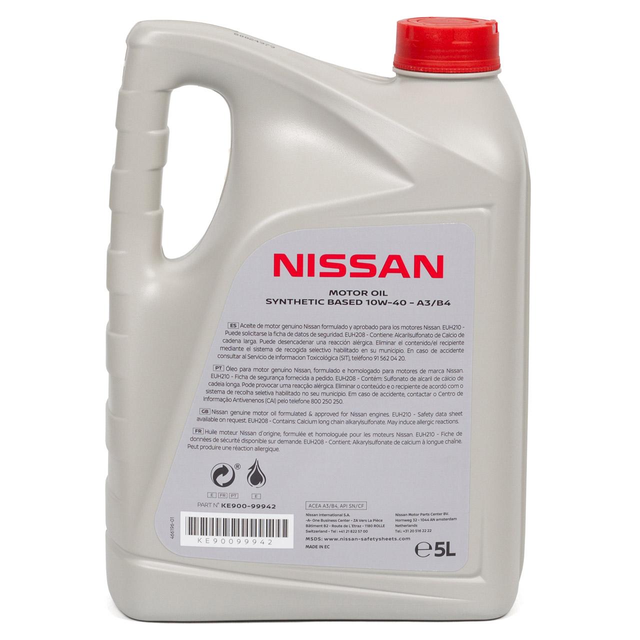 Olio motore Nissan 10w40 ACEA A3/B4 API SN/CF (confezione da 5 litri)