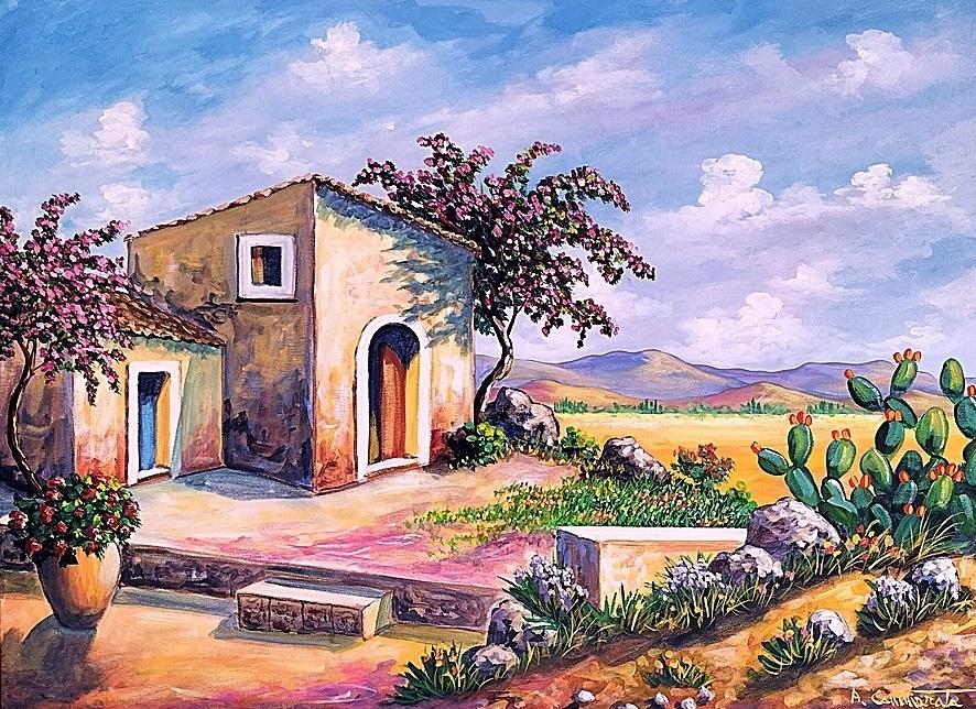 Masseria siciliana Olio su tela 60 x 80 cm