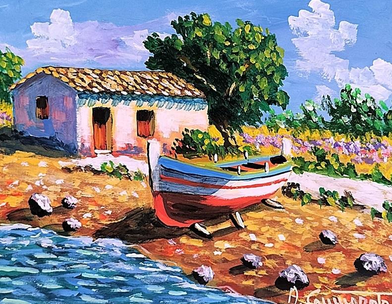 Casa di pescatore Olio su tavola 20 x 25 cm