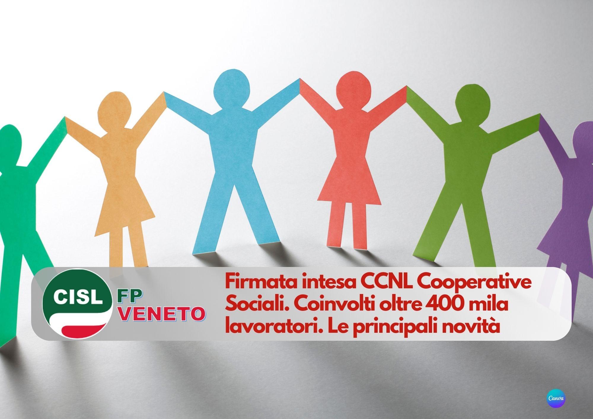 CISL FP Veneto.  Firmata intesa CCNL Cooperative Sociali. Coinvolti oltre 400 mila lavoratori. Le novità