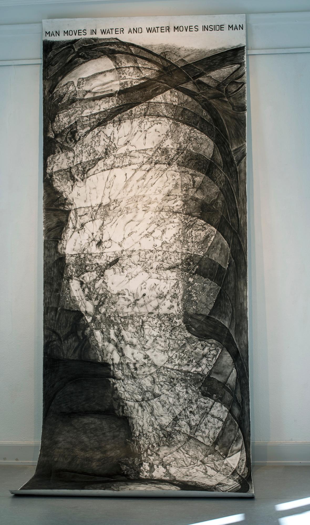 Charcoal pencil drawing on Fabriano 100 % cotton paper (390 x 140 cm)