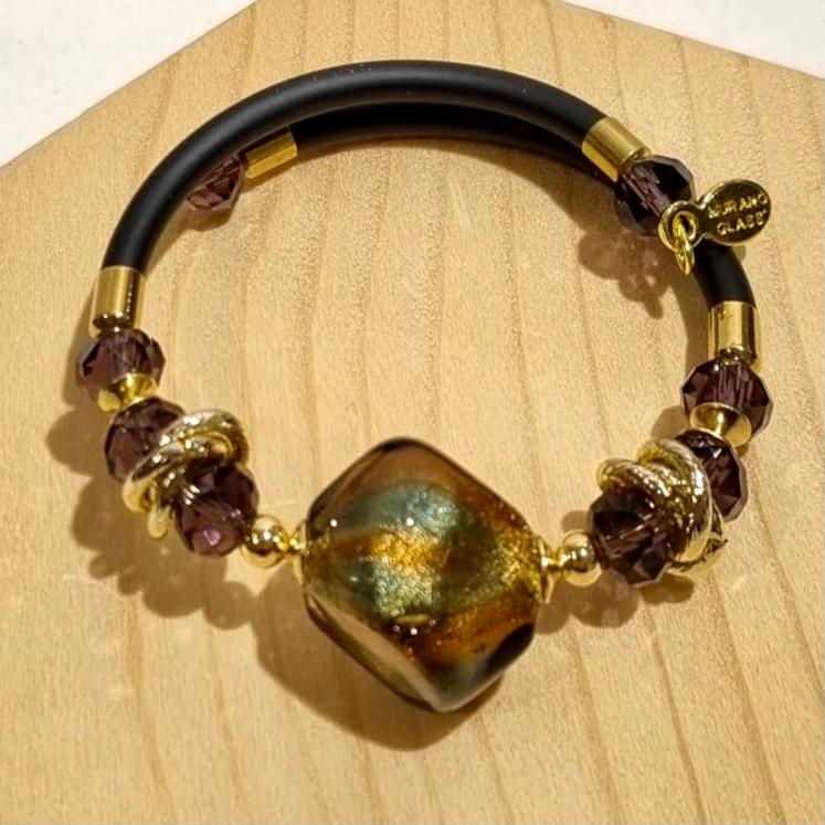 A6 BRACCIALE SCOGLIO CAUCCIÙ PERLA GRANDE VERDE CHIARO/VERDE SCURO