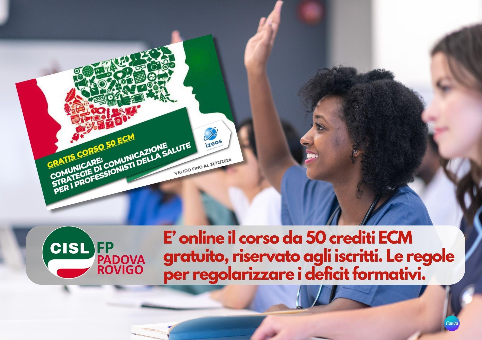 CISL FP Padova Rovigo. Percorso formativo ECM da 50 crediti gratis per gli iscritti. Regole per i crediti