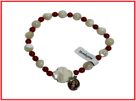 St Philomena mother-of-pearl bracelet with red coral