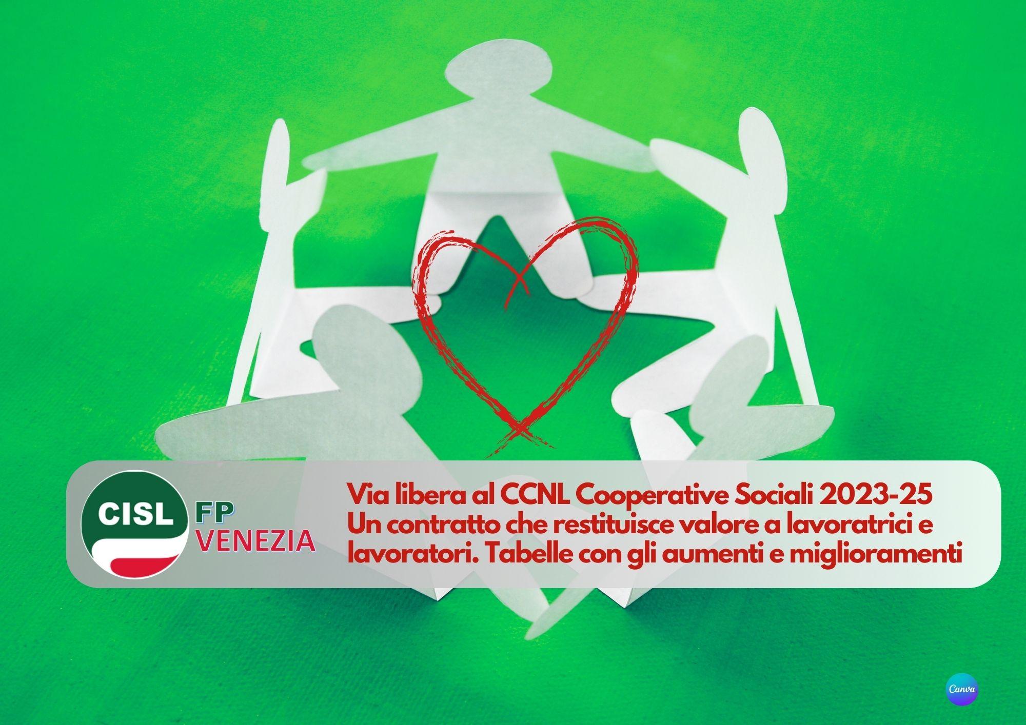 CISL FP Venezia. Via libera al nuovo CCNL Cooperative Sociali. Tabelle aumenti e quattordicesima.