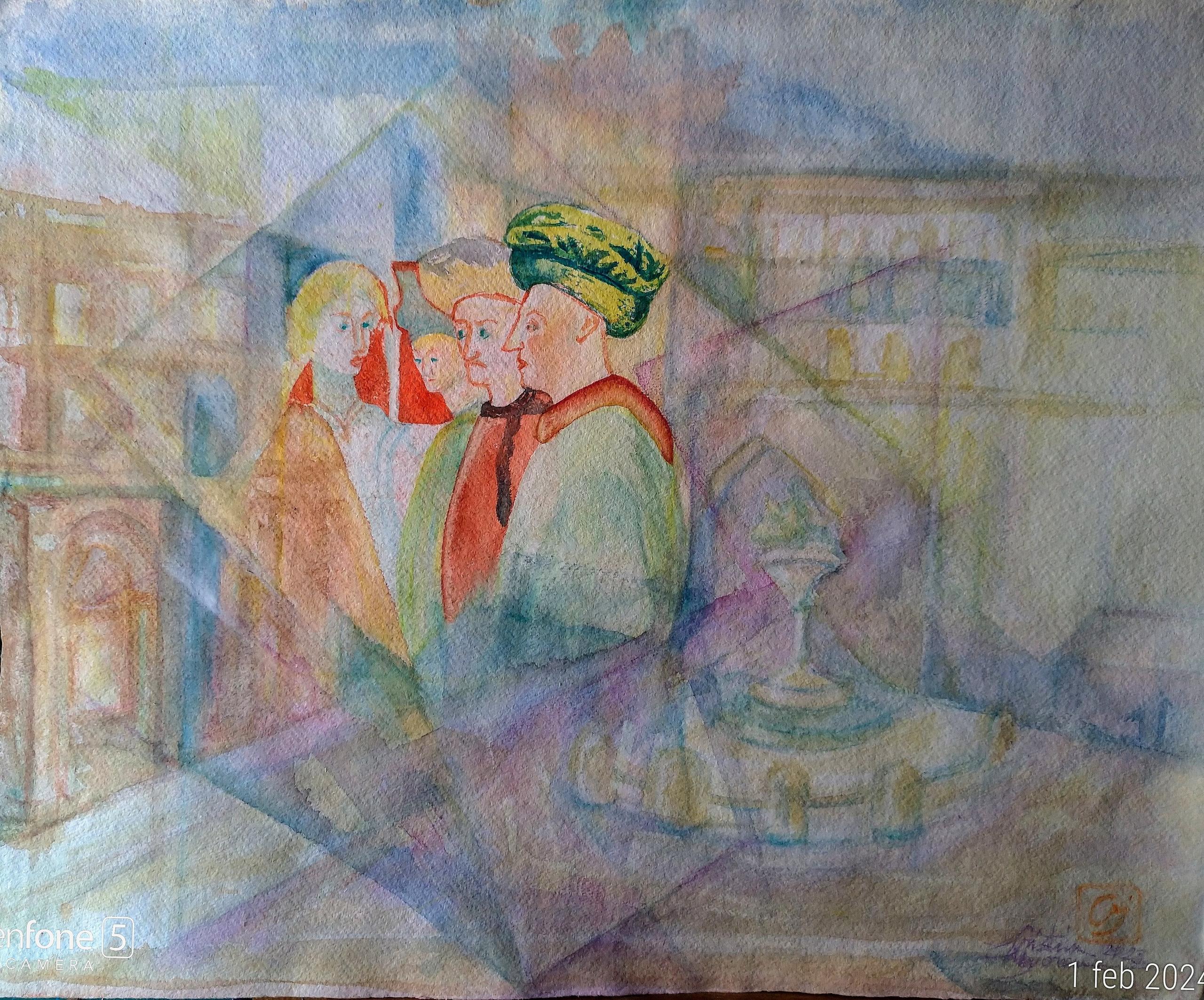 "L'incontro" - watercolor without trace of pencil - Quotation € 1300