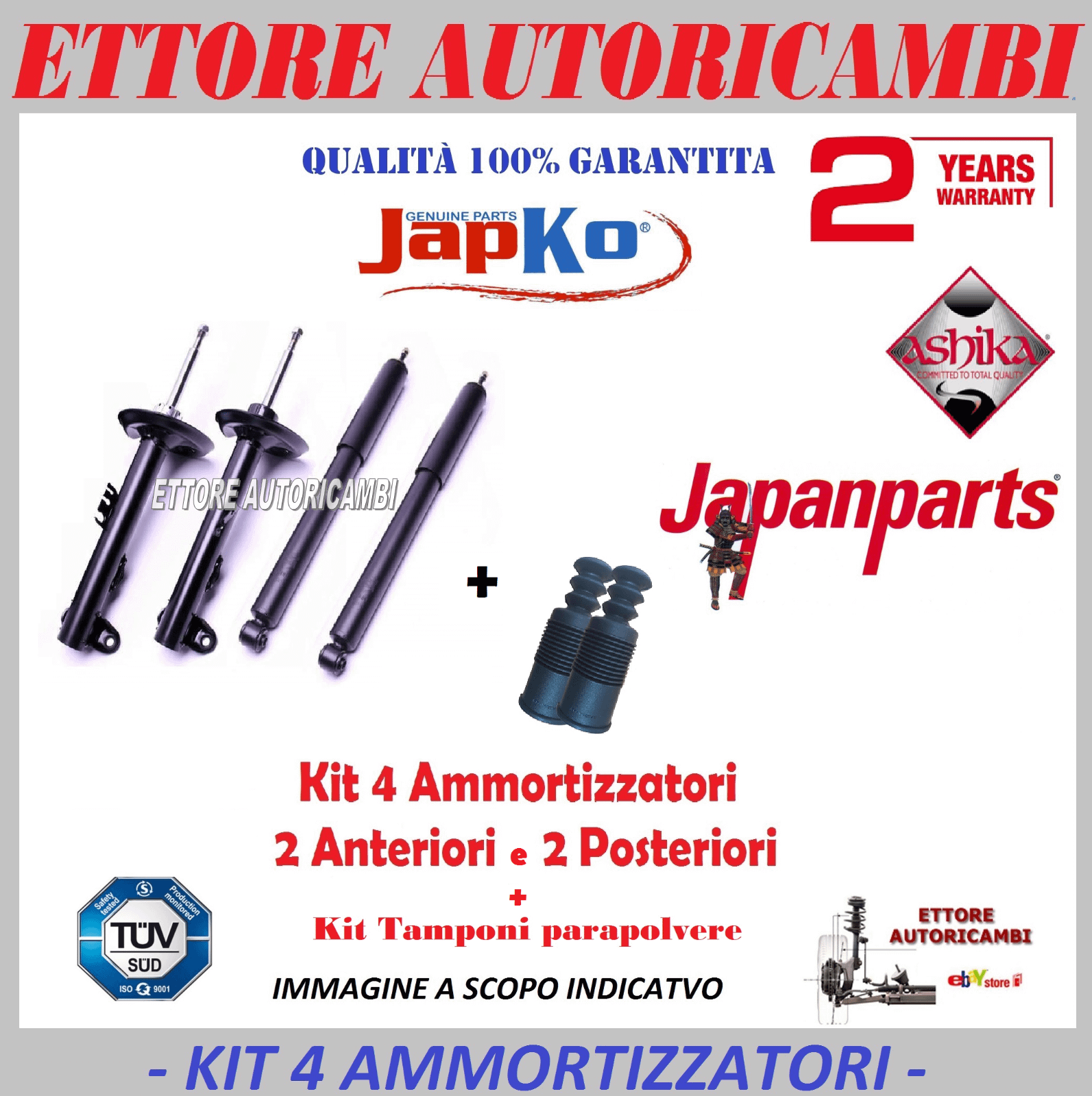 4 AMMORTIZZATORI JAPANPARTS FIAT CINQUECENTO/SEICENTO + KIT TAMPONI PARAPOLVERE