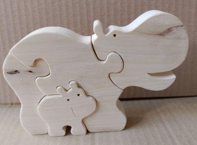 IPPOPOTAMO - puzzle in legno naturale (17x11.5X3 cm) cod.70075