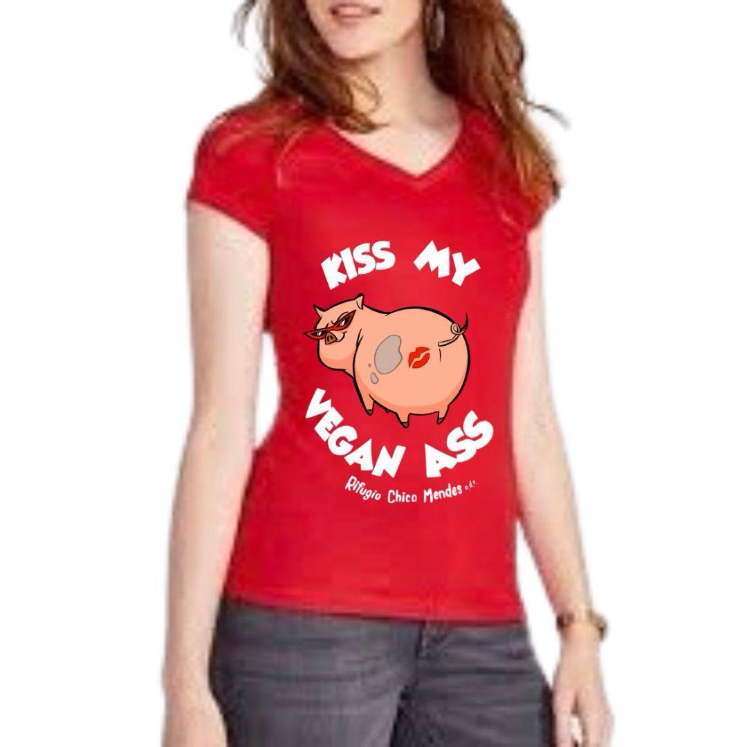 T-Shirt "Kiss my vegan ass" modello avvitato da donna