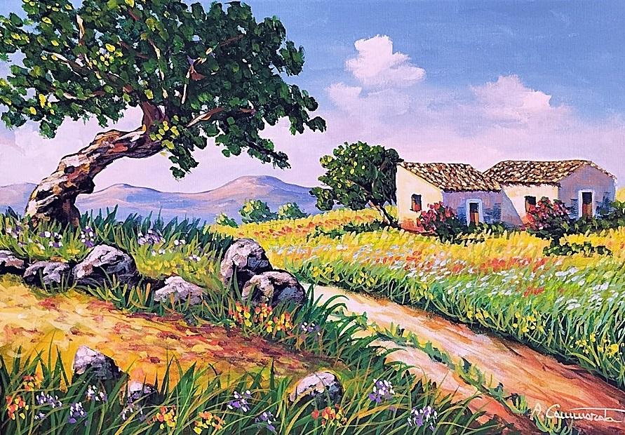 Collina fiorita Olio su tela 35 x 50 cm