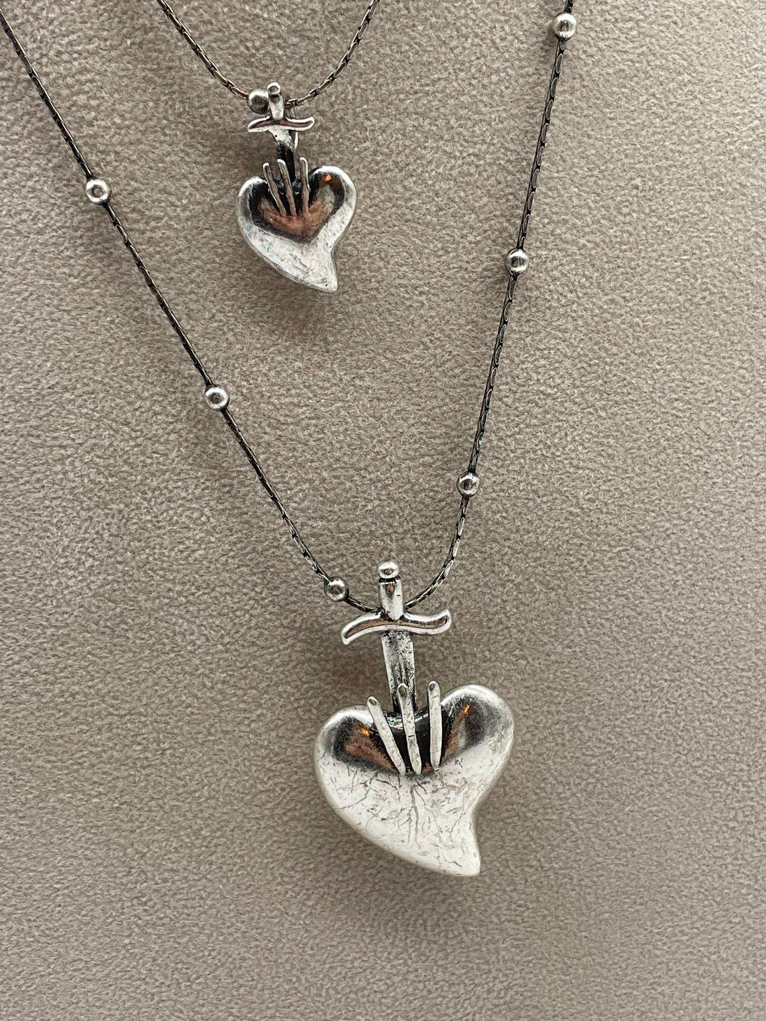 COLLANA A PALLINE CON CUORE SACRO GRANDE