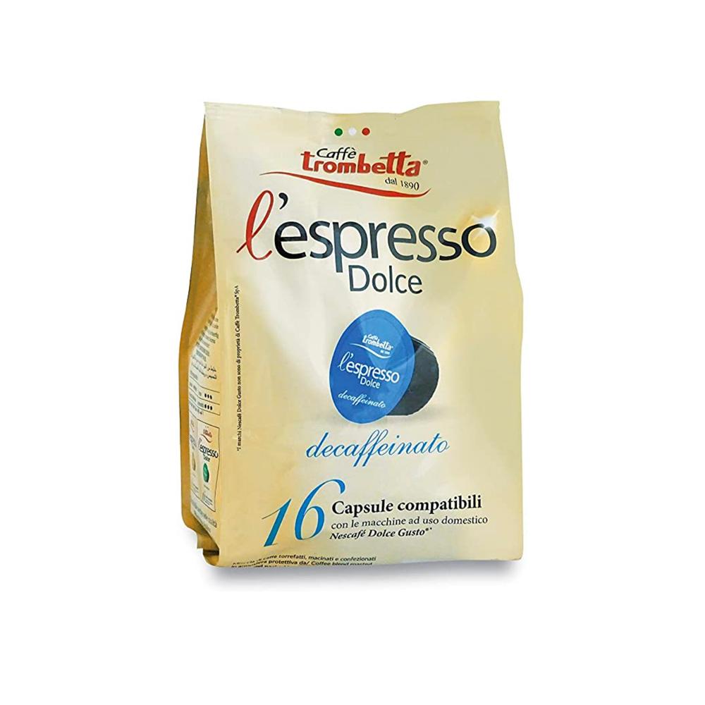Caffè Trombetta L'Espresso Dolce, Capsule Compatibili Nescafè Dolce Gusto, Decaffeinato 16 capsule