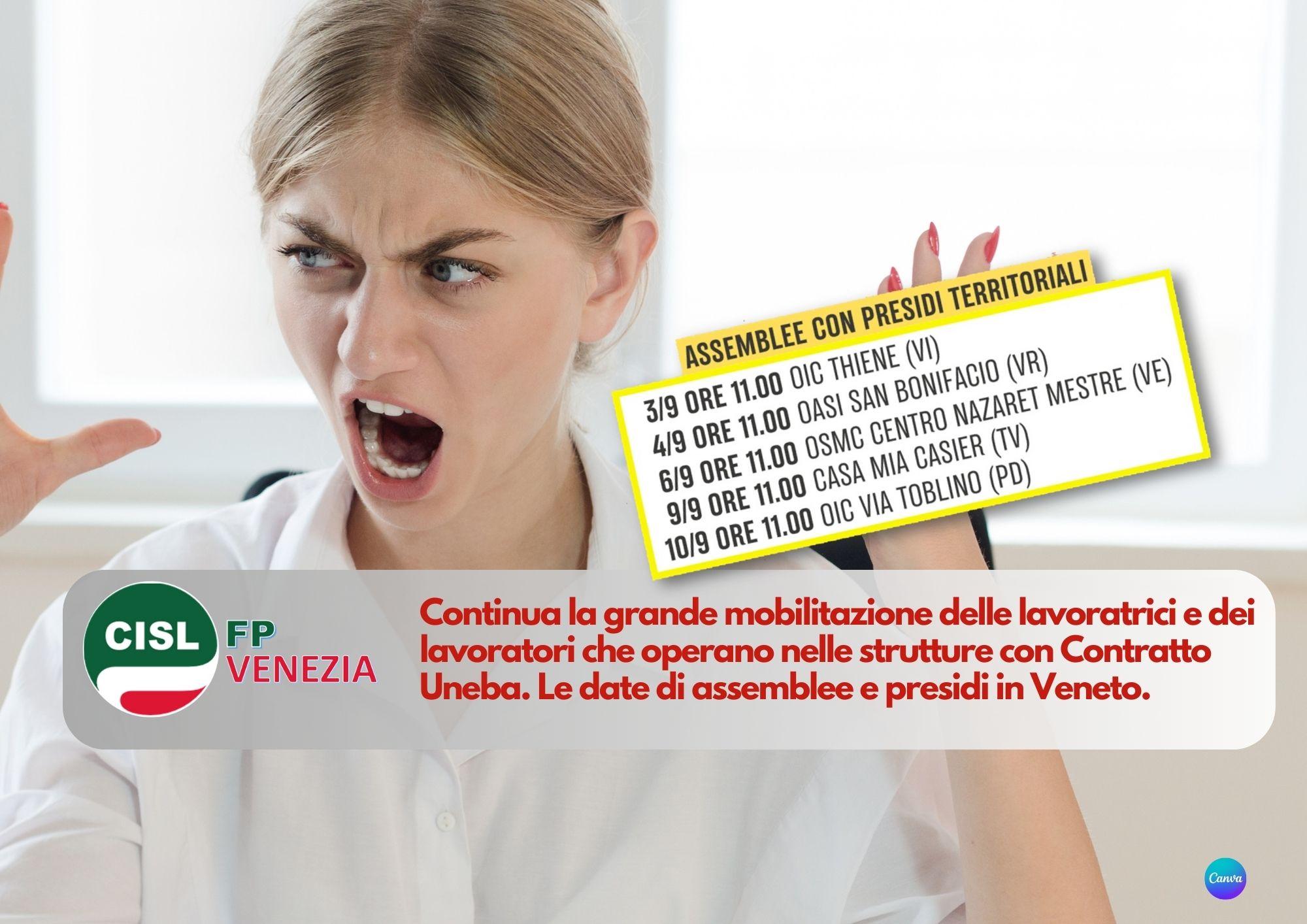 CISL FP Venezia. Mobilitazione rinnovo Contratto Uneba: assemblee e presidi territoriali. Le date.