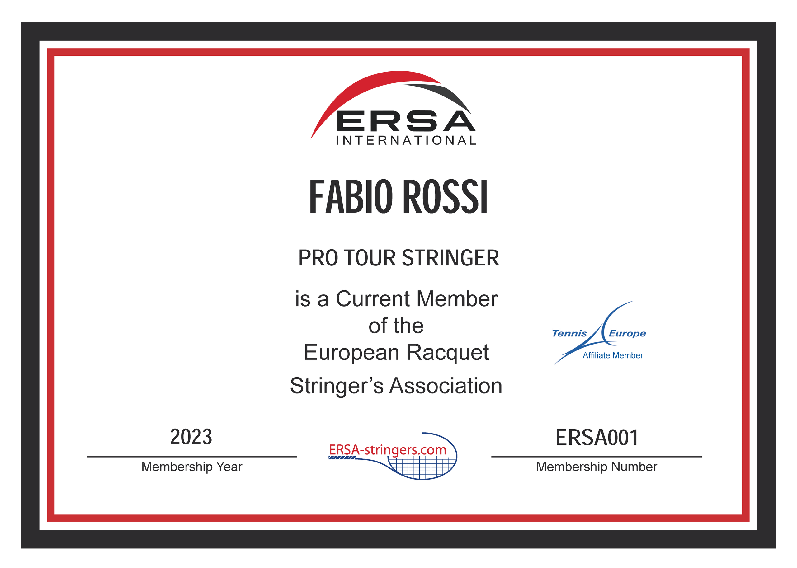 Certificazione ERSA Pro Tour Stringer