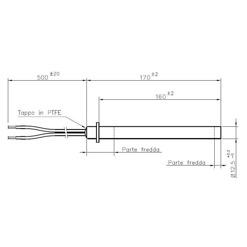 14701022 RESISTENZA LINEARE STUFA CALDAIA A PELLET DIAM 12,5 350 W LUNGHEZZA TOTALE 170MM