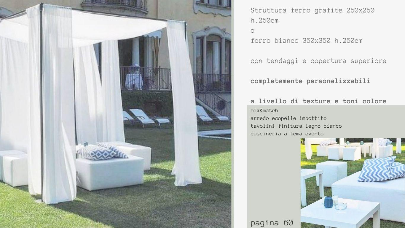 Struttura ferro bianco 350x 350 cm con tendaggi avorio