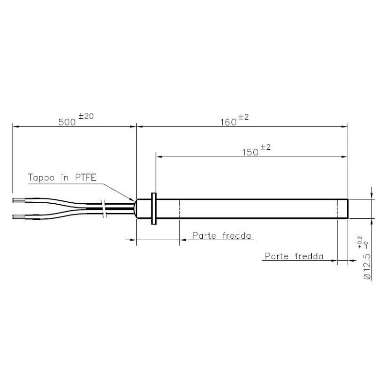 14701021L Resistenza accensione per stufe a pellet, con flangia, Lunghezza 160 W350