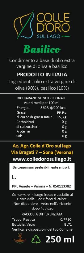 Cod. 07 Condimento a base di olio extra vergine di oliva (90%) e basilico (10%)