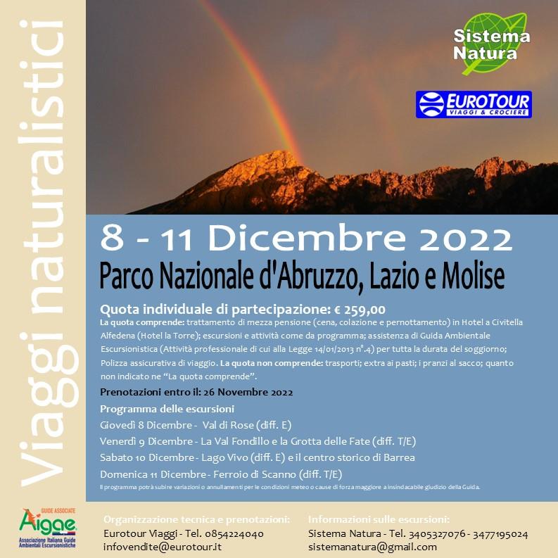 viaggio escursionistico sistema natura parco nazionale d'abruzzo lazio e molise 8-11 dicembre 2022