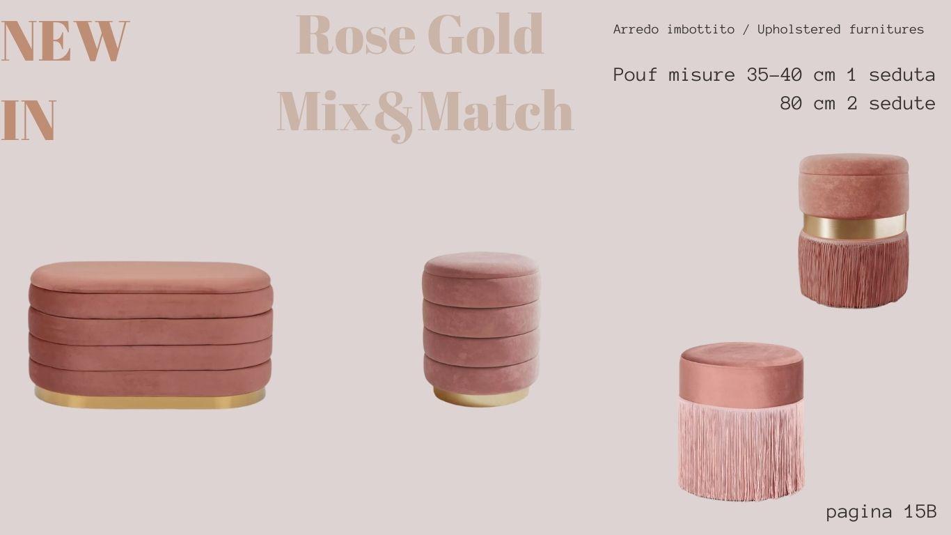 VELVET TOUCH Pouf rose Gold mix&match 40 cm con frange