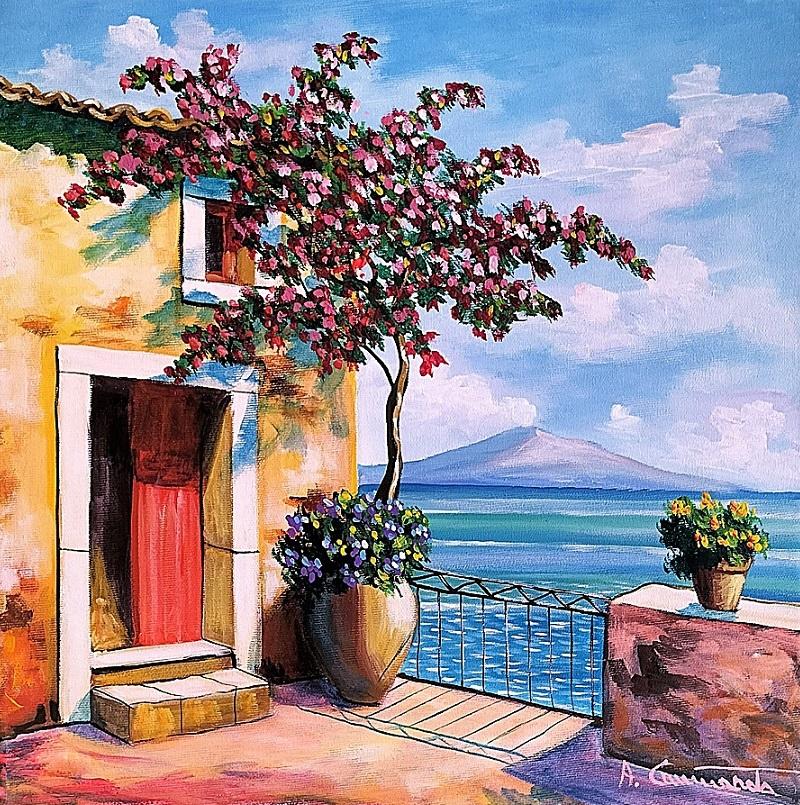 Terrazza  siciliana Olio su tela 40 x 40 cm