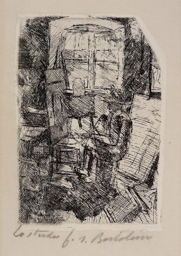 Luigi Bartolini, Acquaforte,, Autoritratto nello studio1942