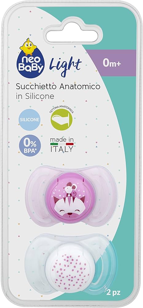Succhietto ciuccio Neo Baby Light con Tettina Anatomica in Silicone Mini 0 Mesi+ 2 Pezzi