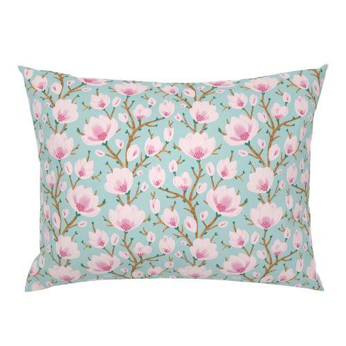 euro shams bedding pillow magnolia spring flowers pastel blue pink