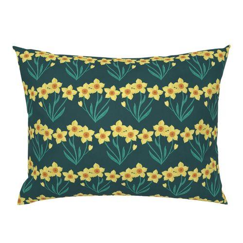 narcissus daffodil standard pillow sham dark green