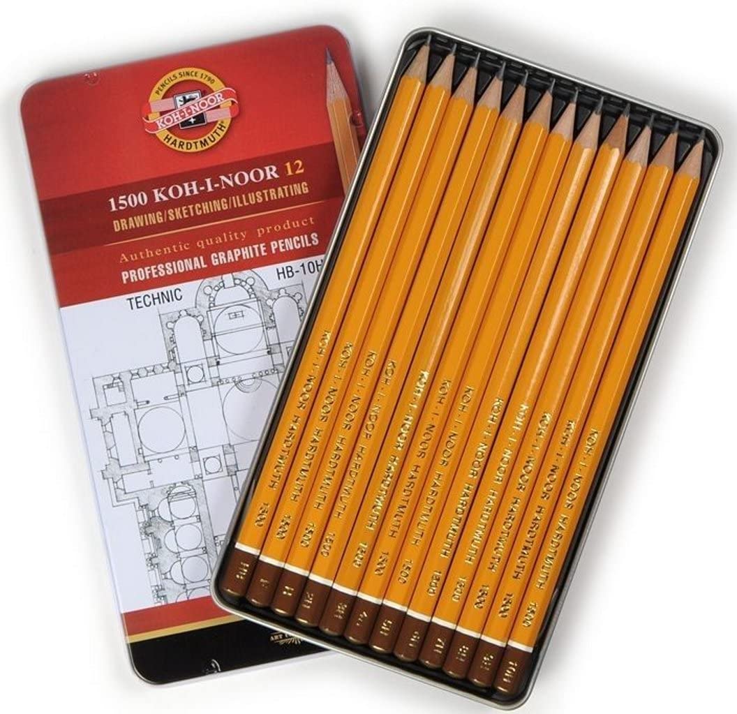 KOH I NOOR - Drawing Sketching Illustrating - Set 12 matite di grafite alta qualità HB-10H