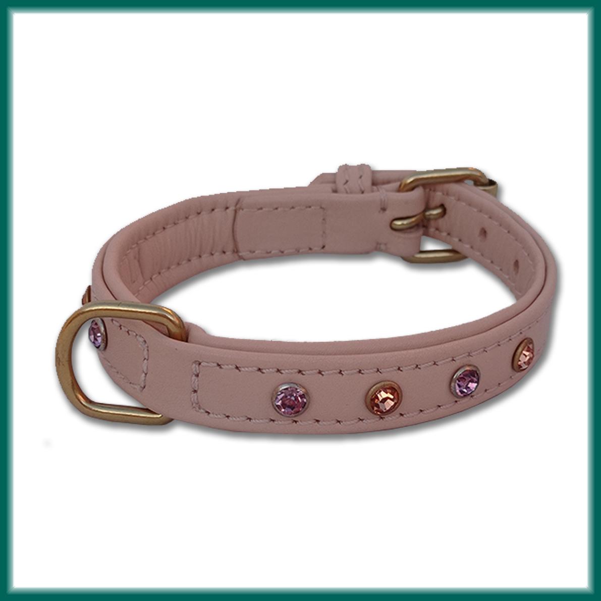 Collare in pelle rosa chiaro per Chihuahua con cristalli light peach e amethyst