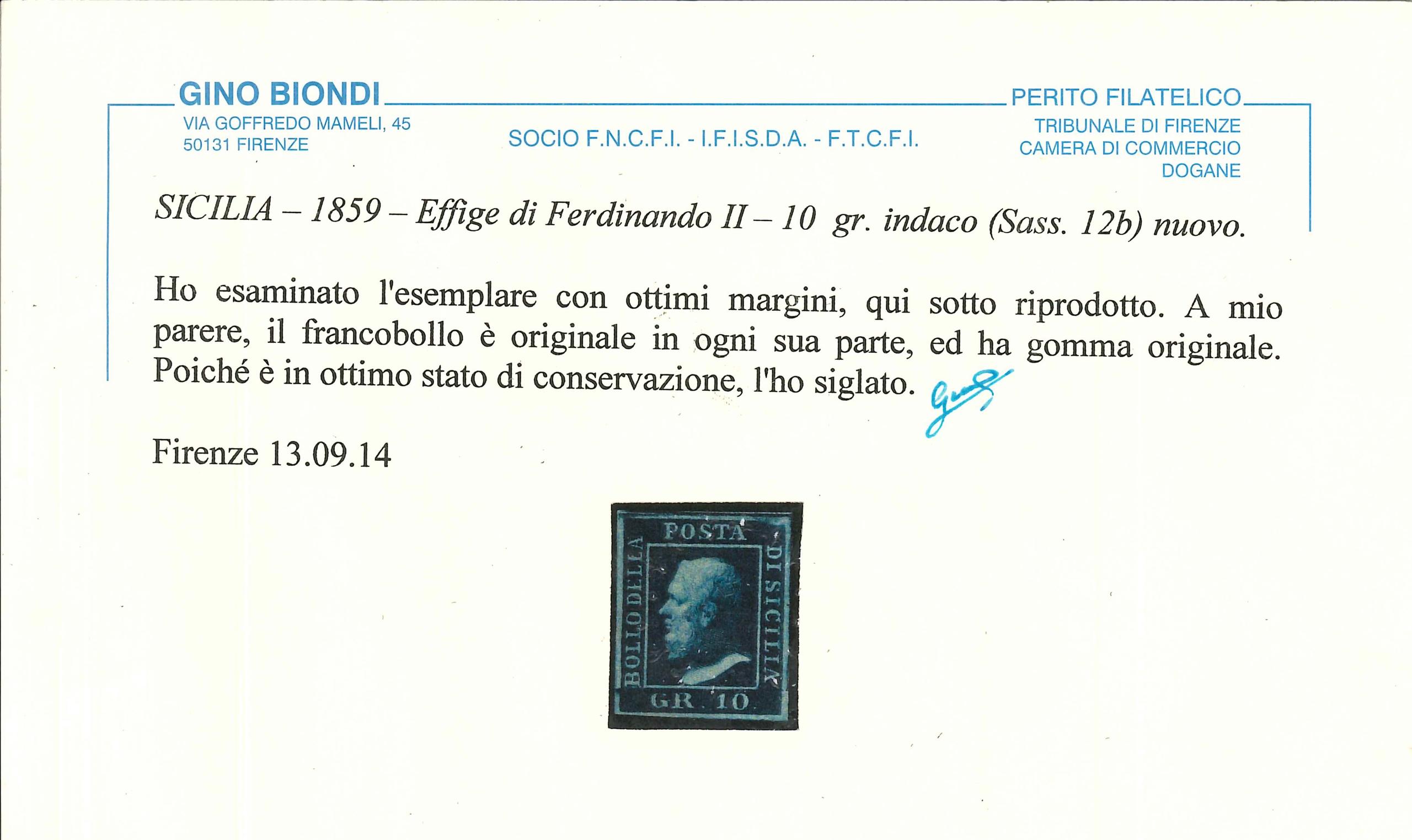 ASI SICILIA - 1859 TL (Catalogo sassone n.° 12 b INDACO)