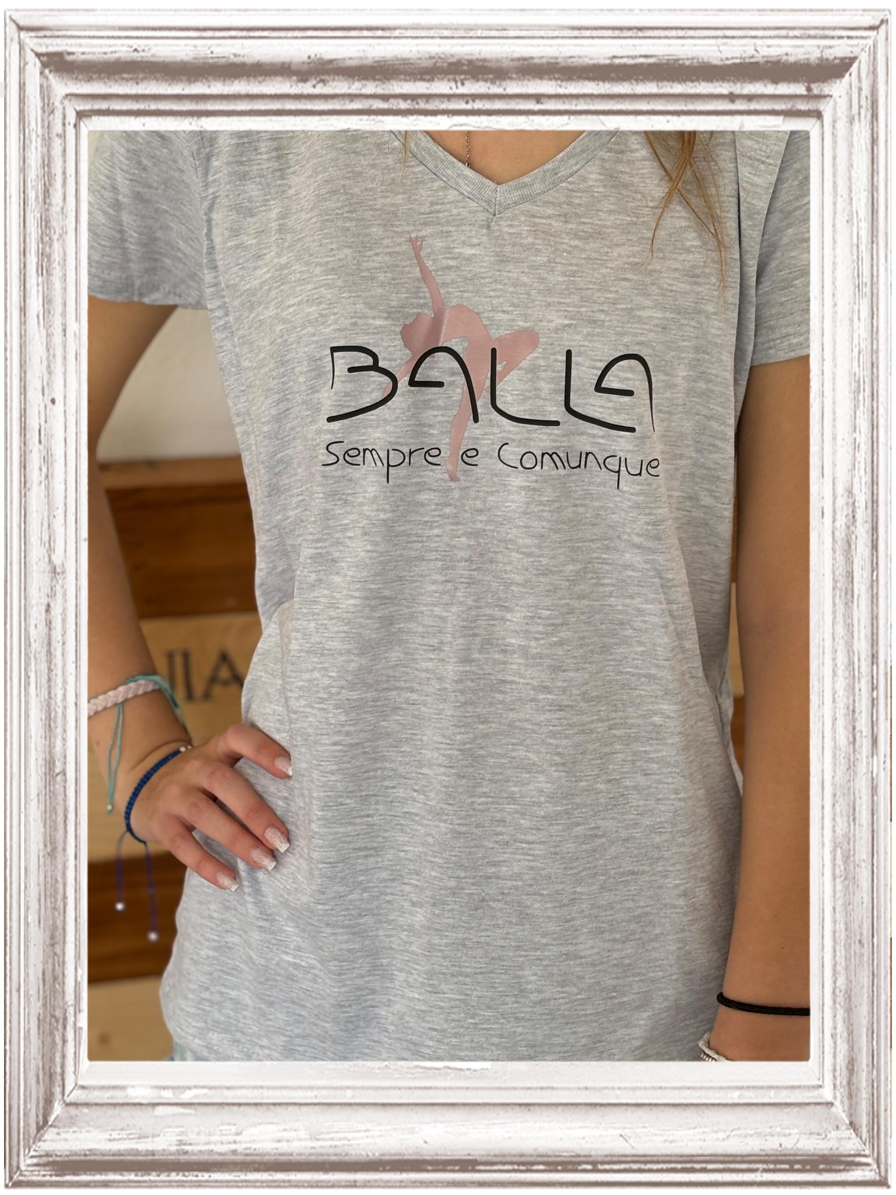 T-shirt balla sempre e comunque rosa, grigia