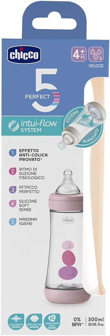 Chicco Perfect 5 Biberon Anticolici Con Tettarella In Silicone A Flusso Rapido Per Neonati 4 Mesi