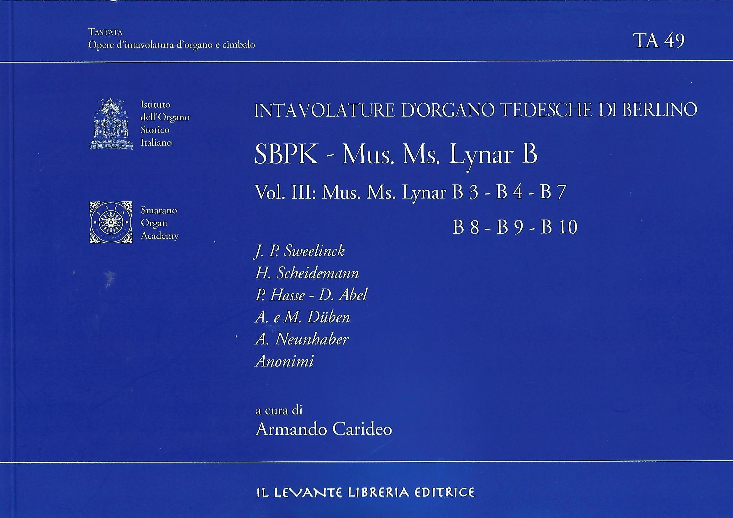 TA 49 - intavolature d'organo tedesche di Berlino - SBPK - Mus. Ms. Lynar B vol.III