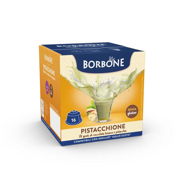 16 Capsulas Borbone PISTACCHIONE Para Bebida Soluble Con Sabor Chocolate Blanco Y Pistacho