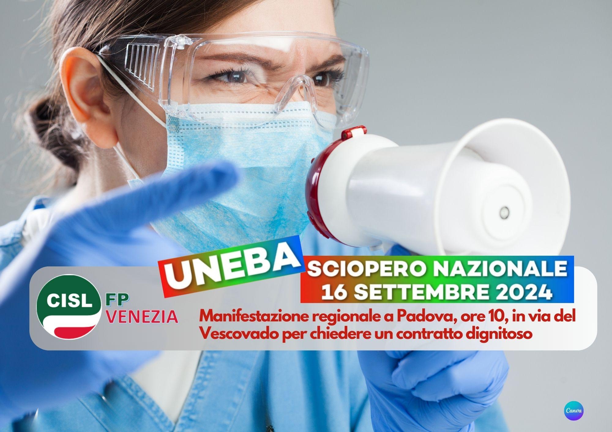 CISL FP Venezia. Contratto Uneba: sciopero nazionale lunedì 16 settembre. manifestazione a Padova